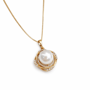 گردنبند مروارید ژوپینگ اصل | طرح مداری نگین‌دار | رنگ ثابت و ضدحساسیت