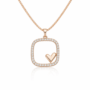 گردنبند رزگلد قلب داخل قاب مربعی نگین‌دار | گردنبند ظریف دخترانه و زنانه